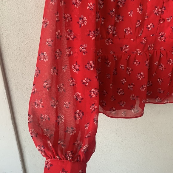 Madewell red long sleeve cropped blouse - Picture 2 of 4